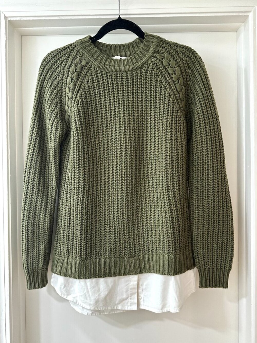 BB Dakota Olive Green Chunky Knit Layered Shirttail Sweater, Size Small